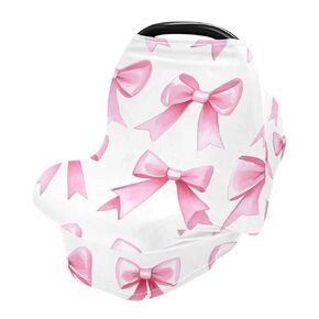 Pink Bows Stretchy Baby Car Seat Cover Soft Breathable Nursing Cover Breastfeeding Cover Multiuse Infant Carseat Stroller Cover for Girls and Boys