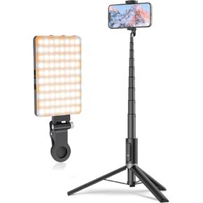 TONEOF 60" Cell Phone Tripod (Black Grey) Bundle with 80 LED Selfie Light Black with Clip for Live Streaming/Recording Video/Makeup, Compatible with 4-7" Phones