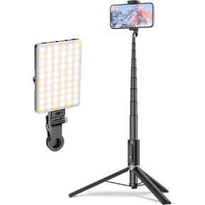 TONEOF 60" Cell Phone Tripod (Black Grey) Bundle with Portable Selfie Light with Clip for Live Streaming/Recording Video/Makeup, Compatible with 4-7" Phones