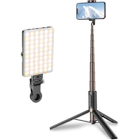TONEOF 60" Cell Phone Tripod (Black Gold) Bundle with Portable Selfie Light with Clip for Live Streaming/Recording Video/Makeup, Compatible with 4-7" Phones