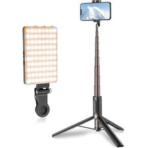 ONEOF 60" Cell Phone Tripod (Black Gold) Bundle with 80 LED Selfie Light Black with Clip for Live Streaming/Recording Video/Makeup, Compatible with 4-7" Phones