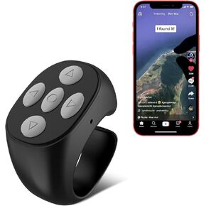 Fingertip Wireless Bluetooth Remote Control for tiktok, Scrolling Ring with Digital Display Power Bank, TIK Tok Scrolling Ring for iPhone Android iOS - Black