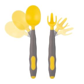Toddler Kids Forks and Spoons Utensils - Baby Raise Feeding Utensils Set Easy Grip Bendable, Children Feeding Training Tableware Designed for First SelfFeeding Learning with Travel Case (Yellow)