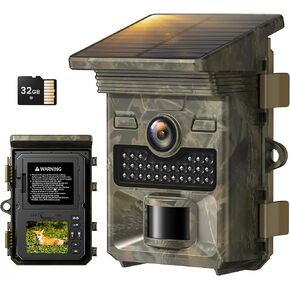 VOOPEAK Solar Trail Camera - 4K 48MP Game Camera with 32GB Memory Card 0.1s Trigger Speed Night Vision Motion Activated 120° Detection IP66 Waterproof Loop Recording 2.0-Inch Screen