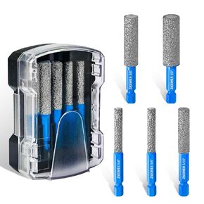Diamond Drill Bits Set, 5pcs Tile Drill Bits for Ceramic Glass Porcelain Marble Granite, with Versatile Drilling and Milling