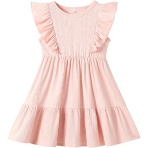 U·nikaka Baby Girls Ruffles Dresses Sleeveless Toddler Party Princess Dresses Casual Little Girls Summer Sundress 2-6Y