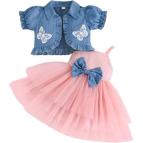 Yanmucy Toddler Baby Girls Dress with Puffy Sleeves Jacket Set 2PCS Tulle Tutu Dress Polka Dot Ruffle Coat Top Outfits