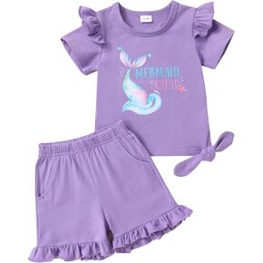 YOUNGER TREE Baby Girl Clothes Cartoon T-Shirt Shorts Set Toddler Summer Outfits