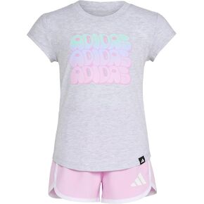 adidas baby-girls Cap Sleeve Heather Tee Shirt and Woven Short Set
