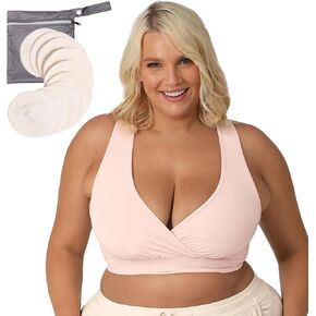 Kindred Bravely French Terry Racerback Nursing Sleep Bra (Soft Pink, Large) & Organic Washable Breast Pads Bundle