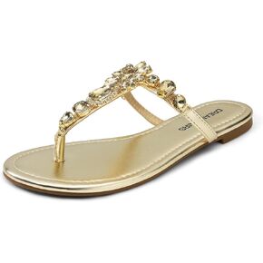 DREAM PAIRS Flip Flops for Women Dressy Rhinestone T-Strap Thong Sandals for Summers Dress Beach