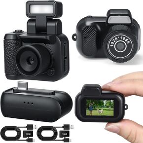 2 Pack Mini Keychain Camera 1080p Tiny Retro DV/Camcorder مع عمر بطارية 600 دقيقة ، 6 مرشحات ، واحدة مع ضوء فلاش لتسجيل دراسة السفر (16 جيجابايت)