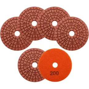 Diamond polishing pad 6PCS 4 Inch(#50*2,100*2 ,200*1 ,400*1)Super Copper Metal Bond Wet Diamond Polishing Pads for Granite Marble Concrete Floor Grinding Disc Strong Grinding Force.