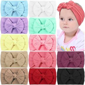 12PCS Baby Nylon Headbands Hairbands Hair Bow Elastics for Baby Girls Newborn Infant Toddlers Kids