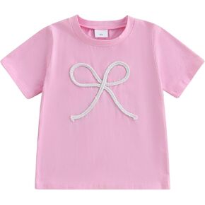 Kids Toddler Baby Girl Summer Clothes Bow Embroidery Short Sleeve T-Shirt Casual Cotton Tees Tops