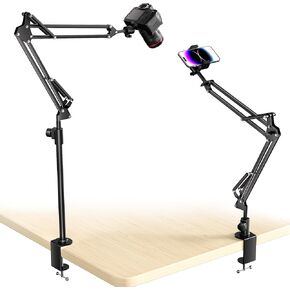 UBeesize Overhead Camera Mount with 360° Adjustable Arm & Phone Holder for TikTok Live Streaming Photography Studio Content Creation, Desk Mount for DSLR Cameras/Webcam/iPhone/Ring Light/Microphone