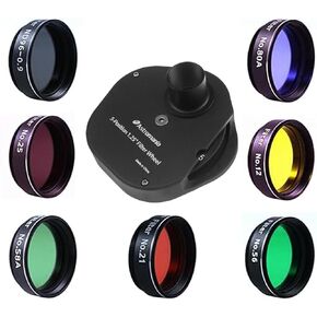 Astromania 1.25" Multiple 5-Position Filter Wheel for Telescope - Bundle with - Filter Set of 1.25-Inch Seven Telescope Filters