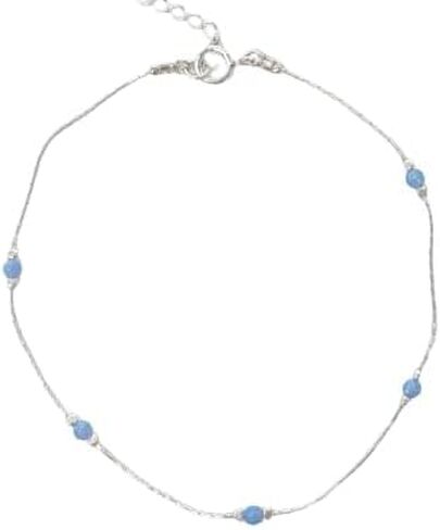 Dainty Opal Anklet Beach Minimalist Gold Filled 14K Bead Bracelet Syntethic Opal jewelry Length 9"+extension (Dark Blue Opal) in Saudi Arabia