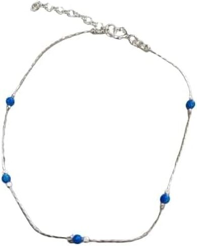Dainty Opal Anklet Beach Minimalist Gold Filled 14K Bead Bracelet Syntethic Opal jewelry Length 9"+extension (Dark Blue Opal) in Saudi Arabia