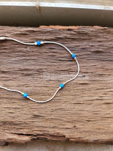 Dainty Opal Anklet Beach Minimalist Gold Filled 14K Bead Bracelet Syntethic Opal jewelry Length 9"+extension (Dark Blue Opal) in Saudi Arabia