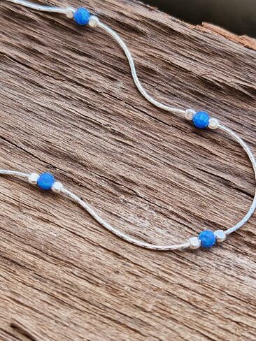 Dainty Opal Anklet Beach Minimalist Gold Filled 14K Bead Bracelet Syntethic Opal jewelry Length 9"+extension (Dark Blue Opal) in Saudi Arabia