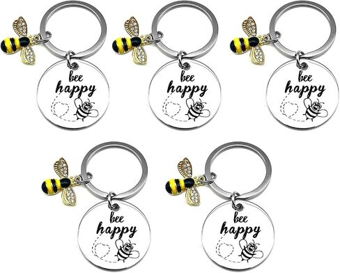 BULANG Cute Keychain Stainless Steel Bee Happy Keyring Bag Handbag Accessories, silver in Saudi Arabia