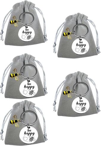 BULANG Cute Keychain Stainless Steel Bee Happy Keyring Bag Handbag Accessories, silver in Saudi Arabia