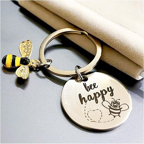 BULANG Cute Keychain Stainless Steel Bee Happy Keyring Bag Handbag Accessories, silver in Saudi Arabia