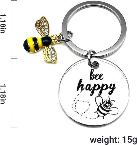 BULANG Cute Keychain Stainless Steel Bee Happy Keyring Bag Handbag Accessories, silver in Saudi Arabia