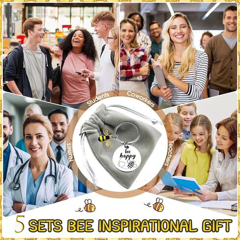 BULANG Cute Keychain Stainless Steel Bee Happy Keyring Bag Handbag Accessories, silver in Saudi Arabia