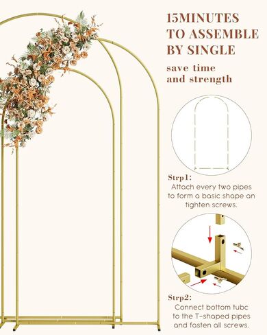 Wedding Arch Set of 3, Gold Metal Arch Backdrop Stand, Balloon Arch Stand Wedding Arch Frame for Ceremony Decoration (Gold, 7.2FT, 6.6FT, 6FT Backdrop) in Saudi Arabia