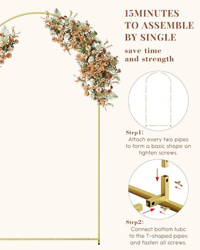 Wedding Arch Set of 3, Gold Metal Arch Backdrop Stand, Balloon Arch Stand Wedding Arch Frame for Ceremony Decoration (Gold, 7.2FT, 6.6FT, 6FT Backdrop) in Saudi Arabia