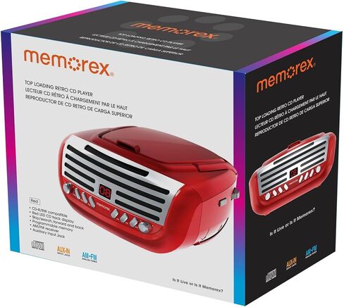 Memorex Retro Portable Top Loading CD Boombox with AM/FM Stereo Radio in Black | CD-R/CD-RW Compatible | LED Display | AUX Port Supported | Programmable CD Player in Saudi Arabia