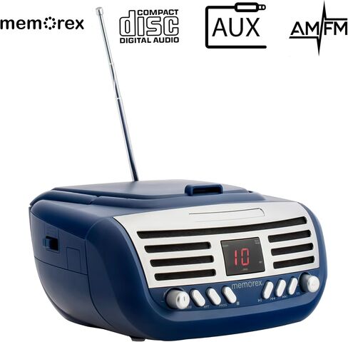 Memorex Retro Portable Top Loading CD Boombox with AM/FM Stereo Radio in Black | CD-R/CD-RW Compatible | LED Display | AUX Port Supported | Programmable CD Player in Saudi Arabia
