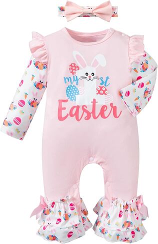 LATOBREATH Newborn Baby Girl Ruffle Romper My First Easter Festival Outfit Set in Saudi Arabia