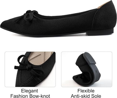 Ablanczoom Ballet Flats Shoes for Women: Dressy Pointed Toe Bow Knit Flats Comfortable Slip On Work Business Shoes for Driving Dating Wedding in Saudi Arabia