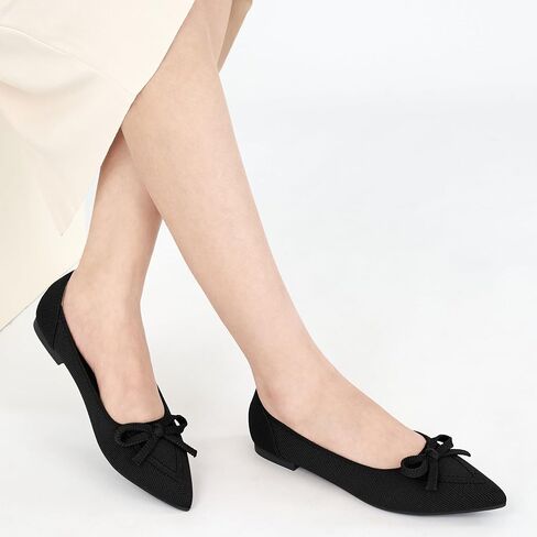 Ablanczoom Ballet Flats Shoes for Women: Dressy Pointed Toe Bow Knit Flats Comfortable Slip On Work Business Shoes for Driving Dating Wedding in Saudi Arabia
