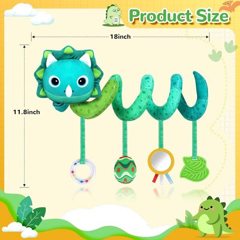 Car Seat Toys for Babies 0-6 Months,Baby Activity Stroller Toy for Newborn 0 3 6 Months,Hanging Rattle Toys for Crib Mobile with Rattles and Squeaker for Babies Infant Boys Girls Gifts-Dinosaur in Kuwait