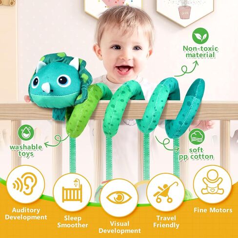 Car Seat Toys for Babies 0-6 Months,Baby Activity Stroller Toy for Newborn 0 3 6 Months,Hanging Rattle Toys for Crib Mobile with Rattles and Squeaker for Babies Infant Boys Girls Gifts-Dinosaur in Kuwait