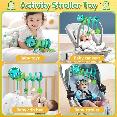 Car Seat Toys for Babies 0-6 Months,Baby Activity Stroller Toy for Newborn 0 3 6 Months,Hanging Rattle Toys for Crib Mobile with Rattles and Squeaker for Babies Infant Boys Girls Gifts-Dinosaur in Kuwait