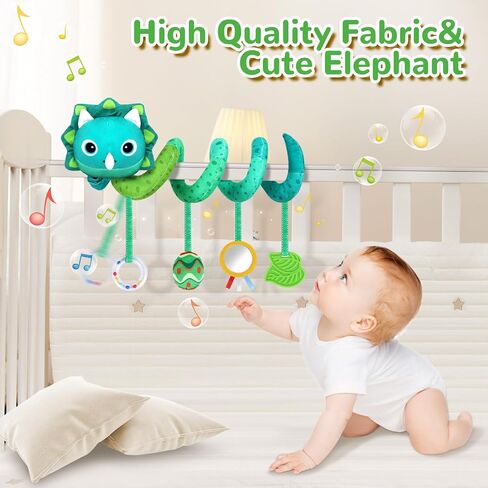 Car Seat Toys for Babies 0-6 Months,Baby Activity Stroller Toy for Newborn 0 3 6 Months,Hanging Rattle Toys for Crib Mobile with Rattles and Squeaker for Babies Infant Boys Girls Gifts-Dinosaur in Kuwait