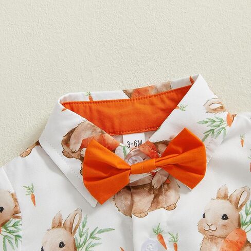 Newborn Baby Boy Easter Clothes Print Short Sleeve Romper Shirt Button Down Lapel Bodysuit Jumpsuit Summer Outfit in Kuwait