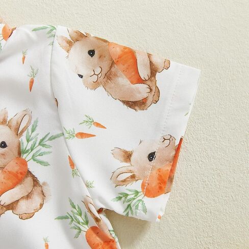 Newborn Baby Boy Easter Clothes Print Short Sleeve Romper Shirt Button Down Lapel Bodysuit Jumpsuit Summer Outfit in Kuwait