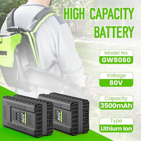 2 حزم 80V 3.5AH بطارية الليثيوم استبدالها لـ Greenworks 80V بطارية GBA80400 GBA80250 GBA80200 ، 3500MAH سعة عالية ، ملائمة لأدوات الطاقة الخضراء 80 فولت PW80L420 TL80L00 LMB407 in Saudi Arabia