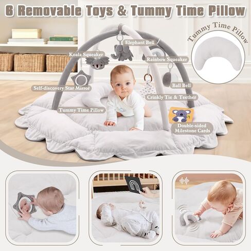 5-in-1 Plush Baby Play Gym ، حصير لعب الأطفال ، صالة ألعاب رياضية قابلة للتحويل مع وسادة ، حصيرة وقت البطن ، 6 ألعاب حسية ، مركز أنشطة الأطفال من الأطفال حديثي الولادة إلى طفل صغير ، سرير للحيوانات الأليفة ، سرير القط والكلاب ، حفرة الكرة ، كريم in Kuwait