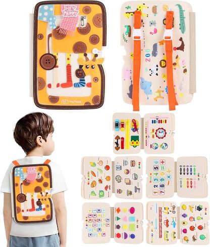Busy Board, 12 in 1 Busy Book Learning Sensory Toys for Toddlers with Fine Motor Skills, Busy Book Toys with Backpack Strap, Bear Shape in Saudi Arabia