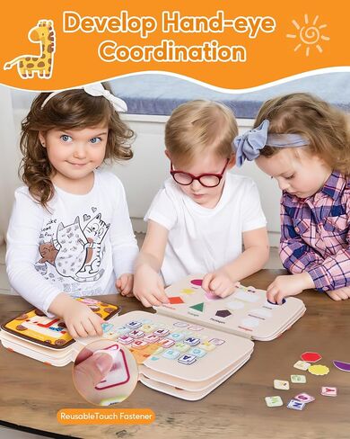 Busy Board, 12 in 1 Busy Book Learning Sensory Toys for Toddlers with Fine Motor Skills, Busy Book Toys with Backpack Strap, Bear Shape in Saudi Arabia
