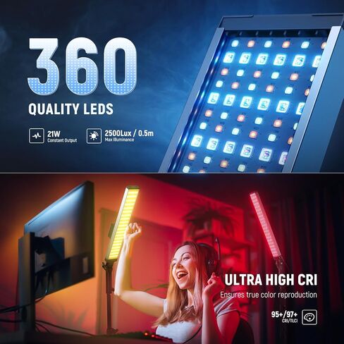 Neewer 2-Pack RGB LED Light Stick Kit, 21W Dimmable 3200K~5600K Bi-Color Handheld Light with 2.4G Remote/360° Full Color/CRI 95+/10 Scenes/Stand/Bag for YouTube and Studio Photography in Saudi Arabia