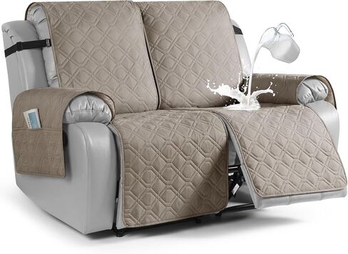 VANSOFY Waterproof Loveseat Recliner Cover, Sofa Covers 1-Piece Washable Reclining Sofa Cover Non-Slip Furniture Protector with Elastic Straps Pocket for Dogs, Pets(Beige,2 Seater) in Saudi Arabia