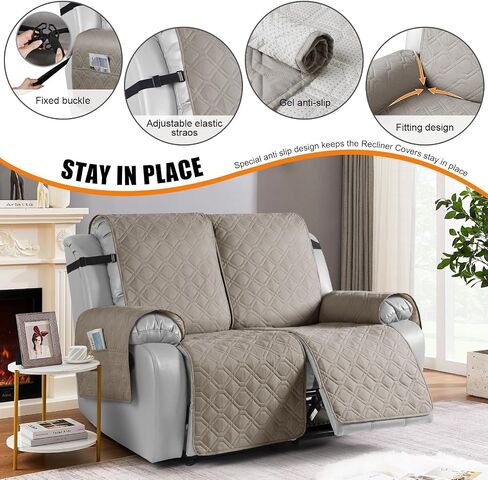 VANSOFY Waterproof Loveseat Recliner Cover, Sofa Covers 1-Piece Washable Reclining Sofa Cover Non-Slip Furniture Protector with Elastic Straps Pocket for Dogs, Pets(Beige,2 Seater) in Saudi Arabia
